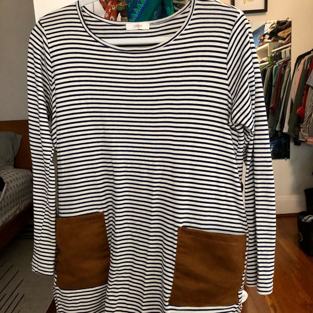 Striped Tunic with Suede Pockets